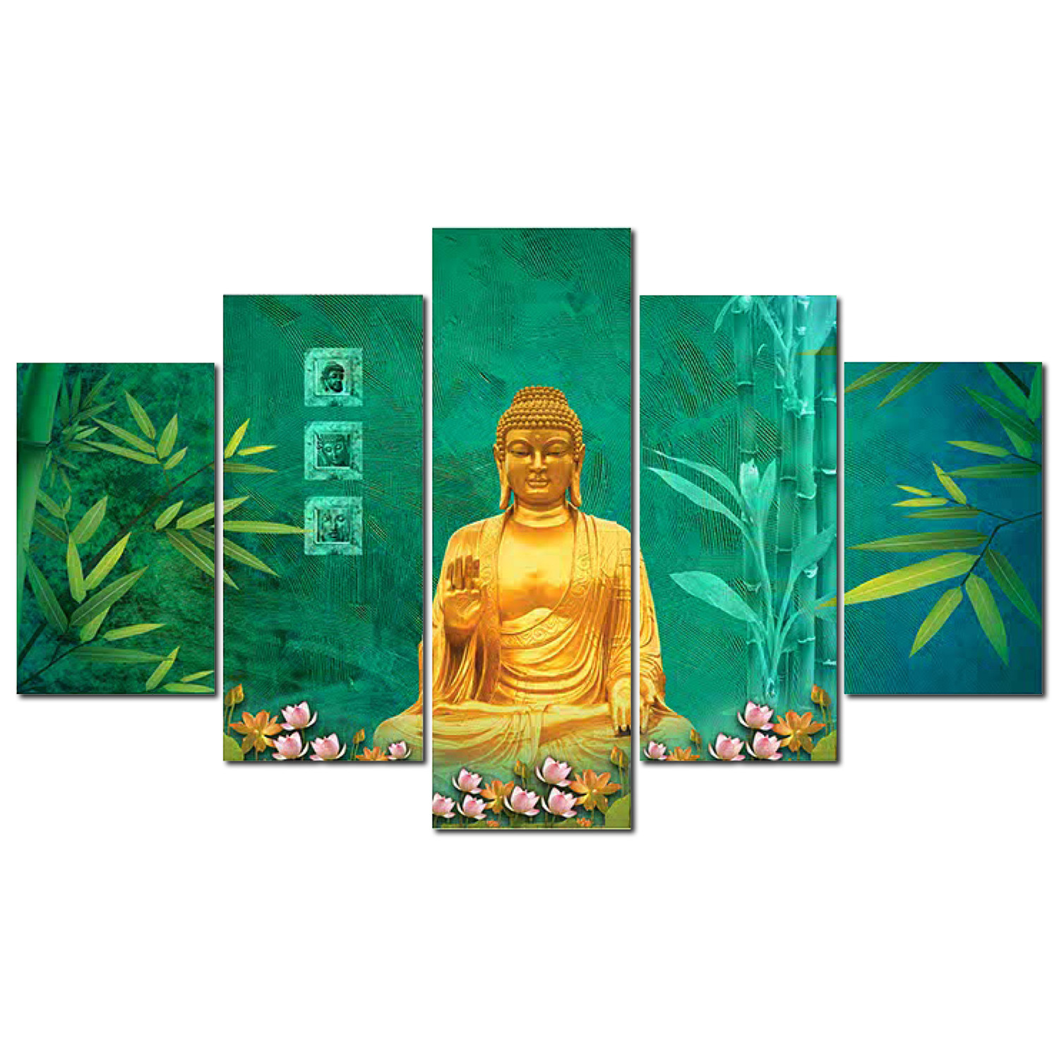 Kuber Industries Wall Paintings | MDF Wooden Wall Art for Living Room |Wall Sculpture | Lord Buddha Painting for Bedroom | Office | Hotels | Gift | 2450KIB2 |5 Piece Set| Green
