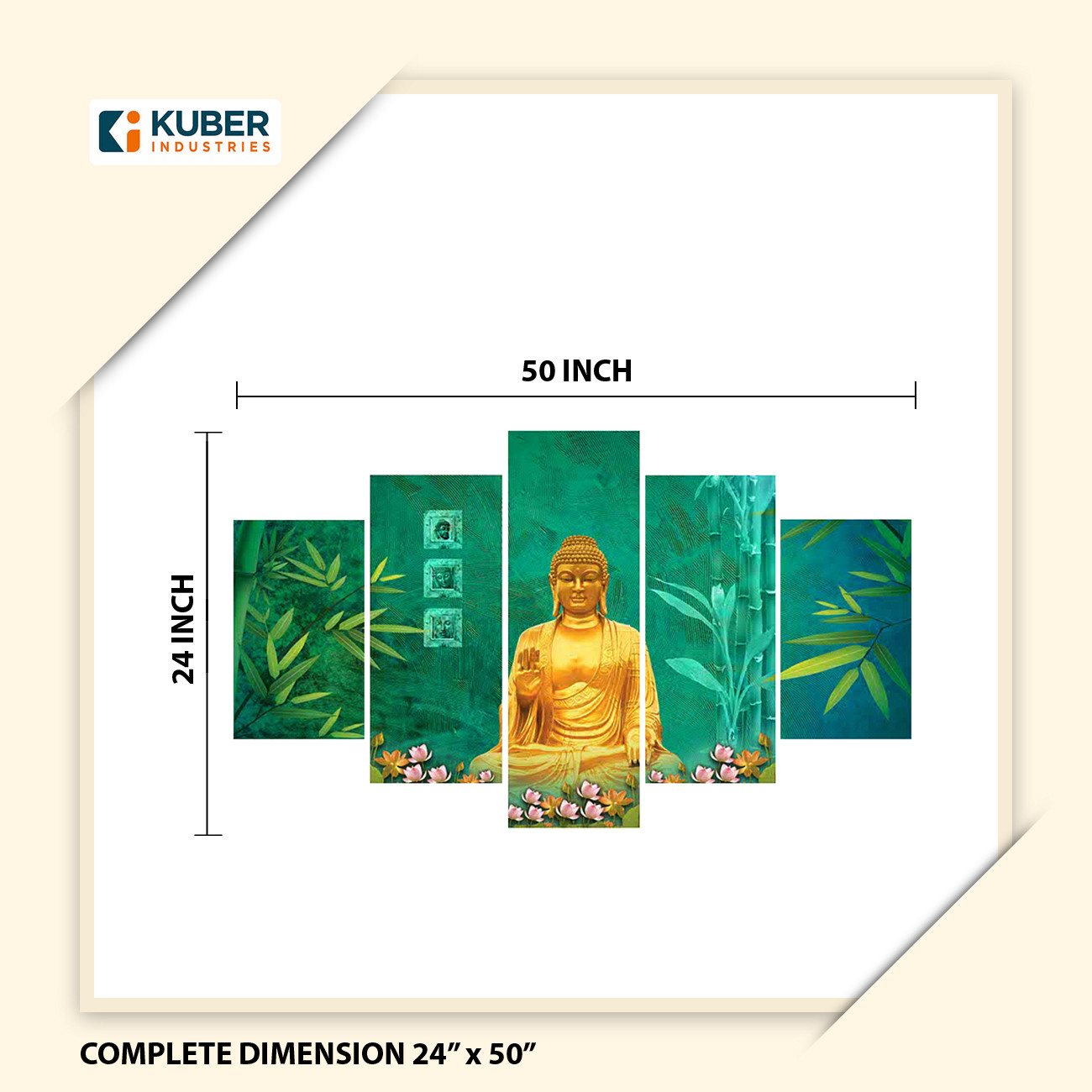 Kuber Industries Wall Paintings | MDF Wooden Wall Art for Living Room |Wall Sculpture | Lord Buddha Painting for Bedroom | Office | Hotels | Gift | 2450KIB2 |5 Piece Set| Green