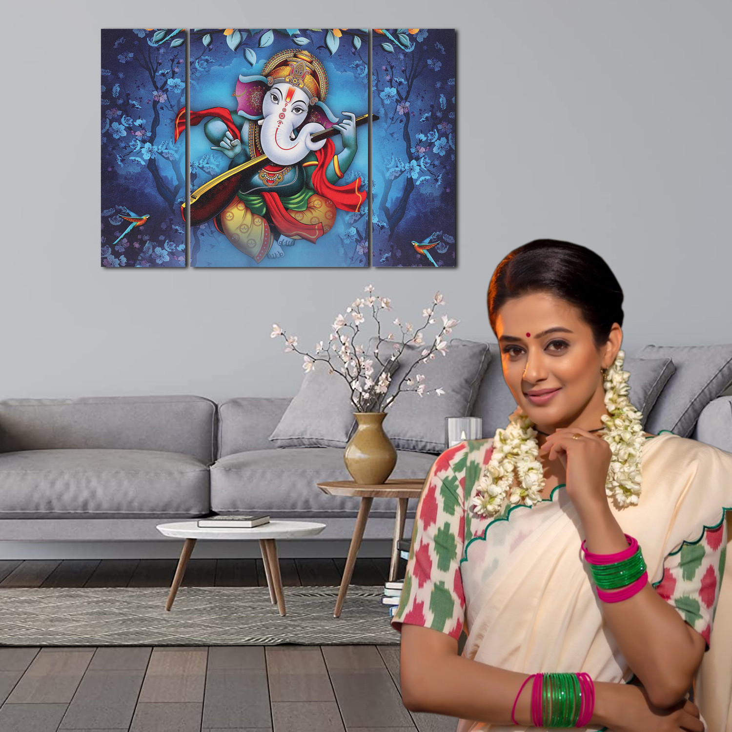 Kuber Industries Wall Paintings | MDF Wooden Wall Art for Living Room |Wall Sculpture | Lord Ganesha Painting for Bedroom | Office | Hotels | Gift | 1218KIG1| Blue