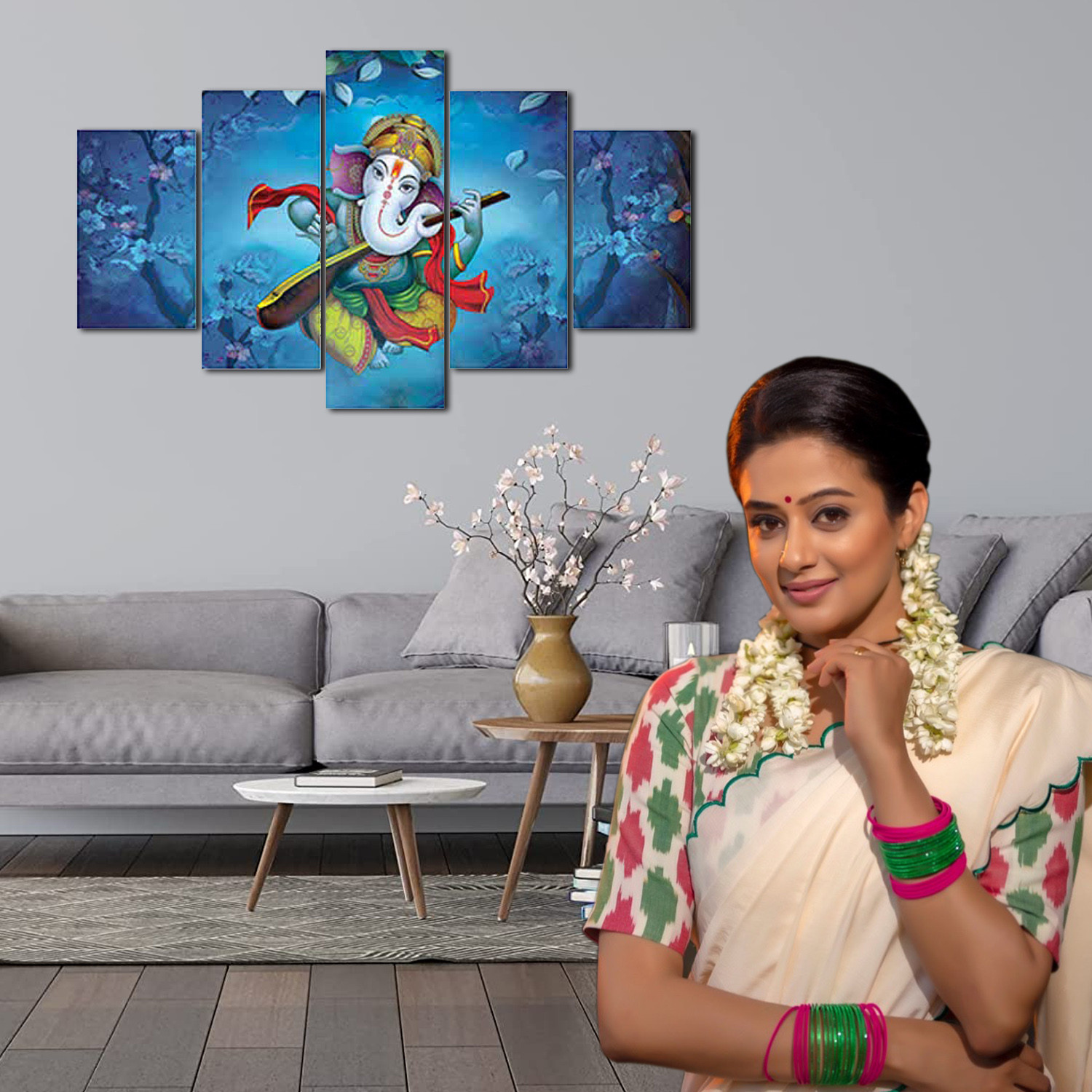 Kuber Industries Wall Paintings | MDF Wooden Wall Art for Living Room |Wall Sculpture | Lord Ganesha Painting for Bedroom | Office | Hotels | Gift | 1730KIG1 | Blue