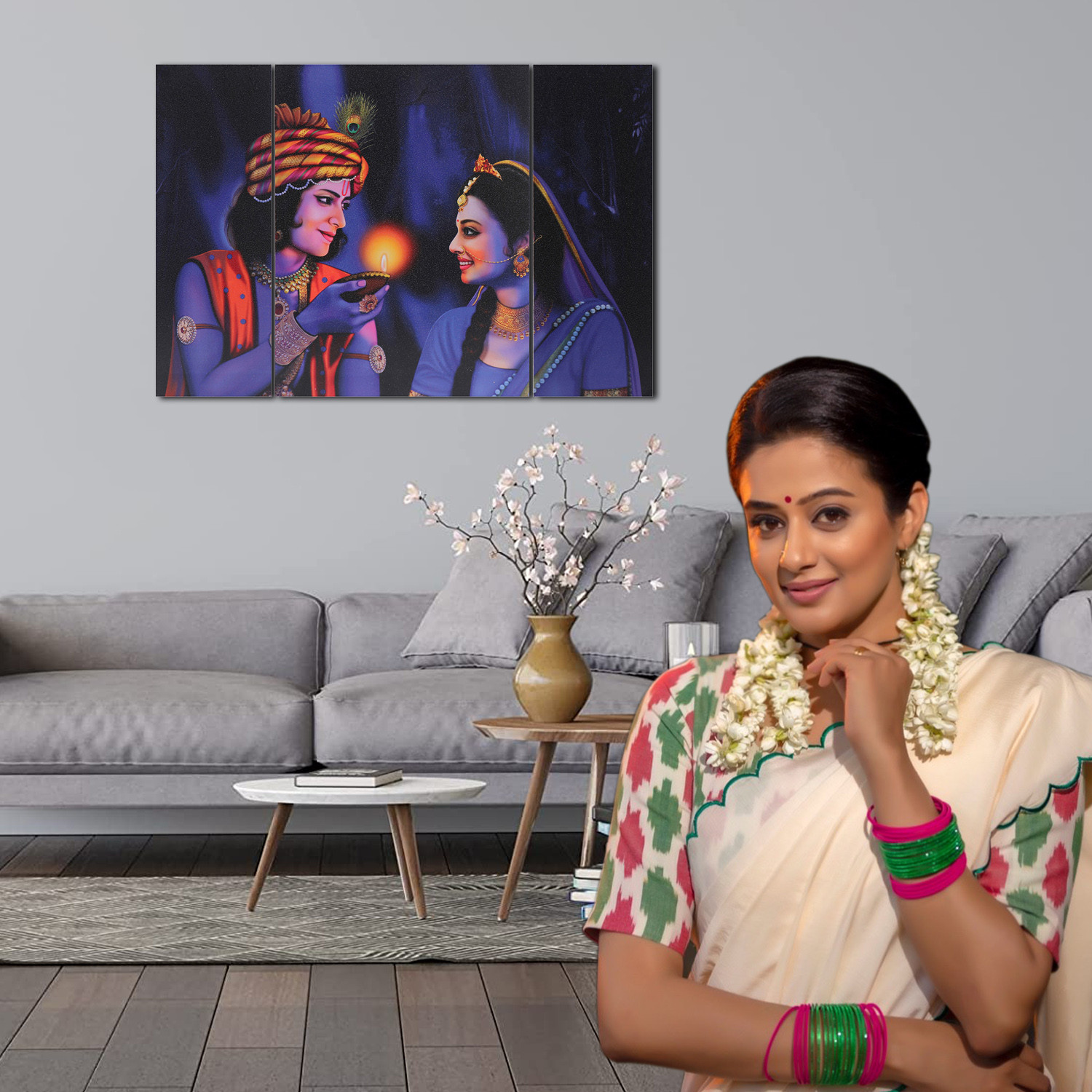 Kuber Industries Wall Paintings | MDF Wooden Wall Art for Living Room |Wall Sculpture | Radha-Krishna Painting for Bedroom | Office | Hotels | Gift | 1218KIK1 | Blue