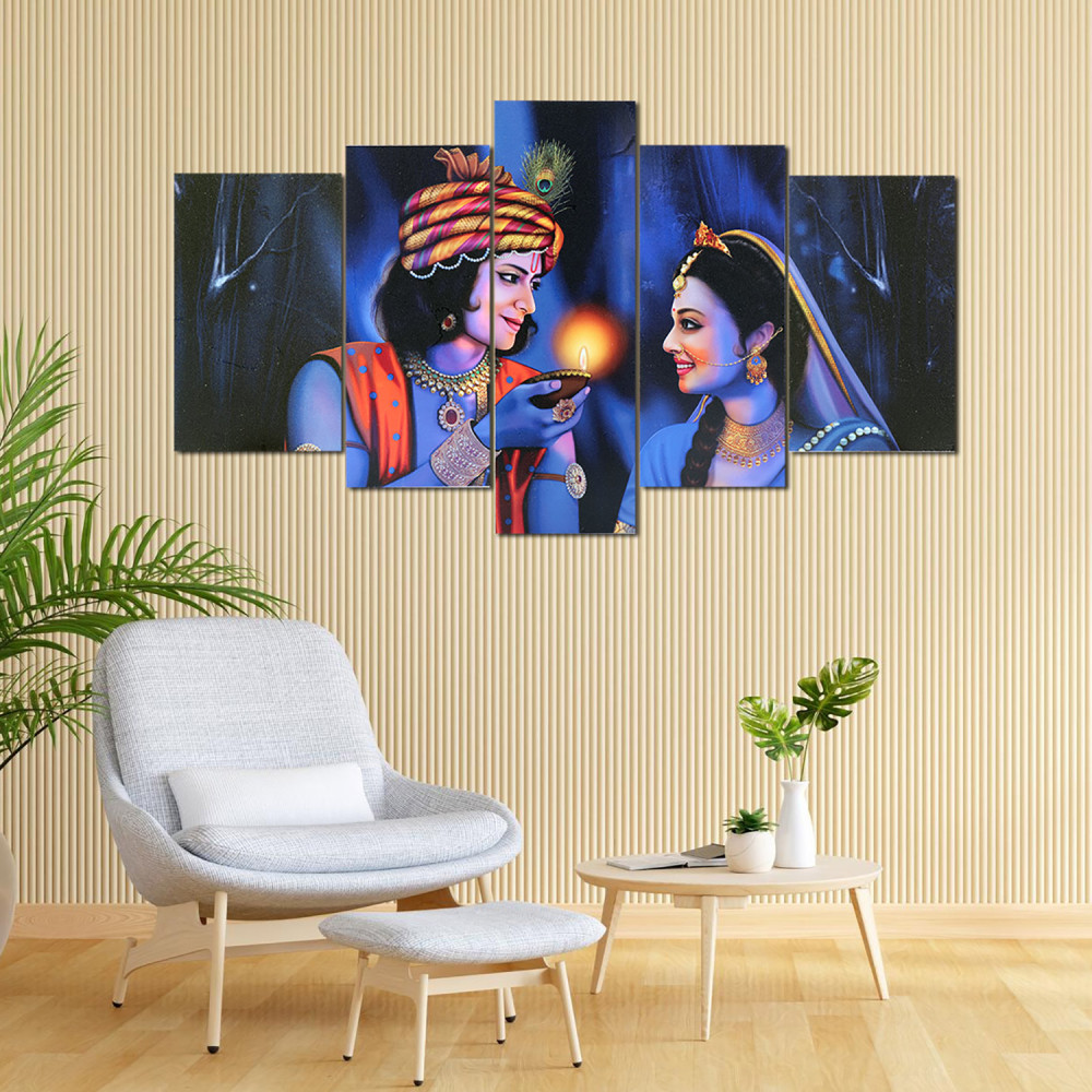 Kuber Industries Wall Paintings | MDF Wooden Wall Art for Living Room |Wall Sculpture | Radha-Krishna Painting for Bedroom | Office | Hotels | Gift | 1730KIK1| Blue