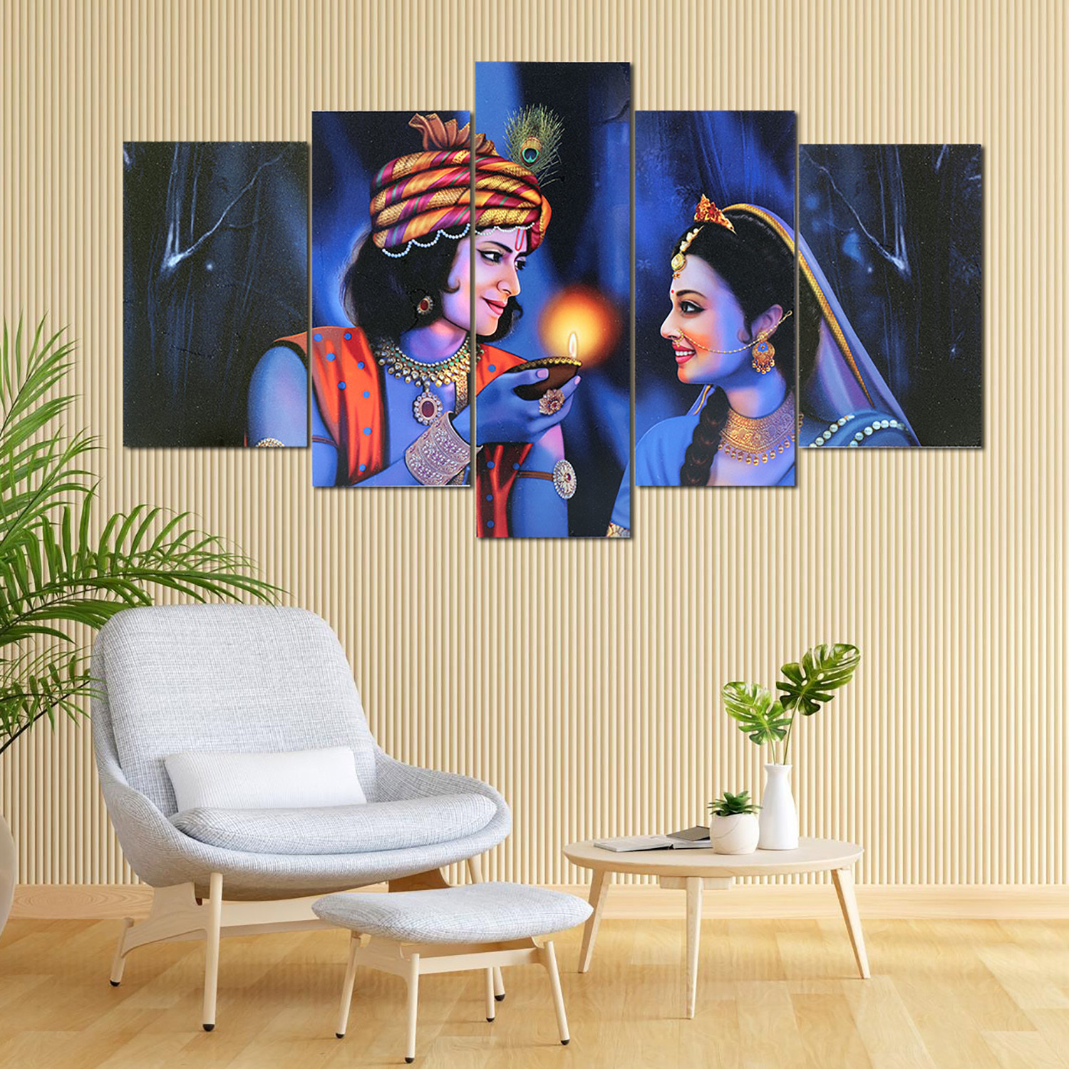 Kuber Industries Wall Paintings | MDF Wooden Wall Art for Living Room |Wall Sculpture | Radha-Krishna Painting for Bedroom | Office | Hotels | Gift | 2450KIK1 |5 Piece Set| Blue