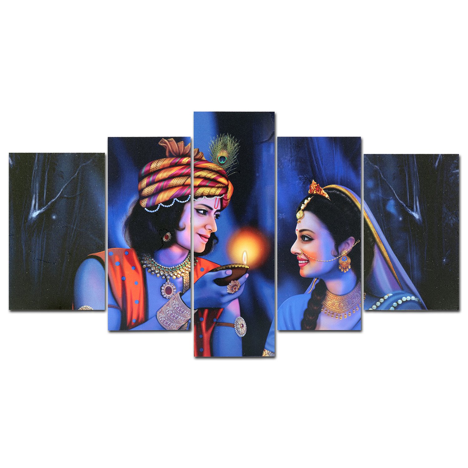 Kuber Industries Wall Paintings | MDF Wooden Wall Art for Living Room |Wall Sculpture | Radha-Krishna Painting for Bedroom | Office | Hotels | Gift | 2450KIK1 |5 Piece Set| Blue