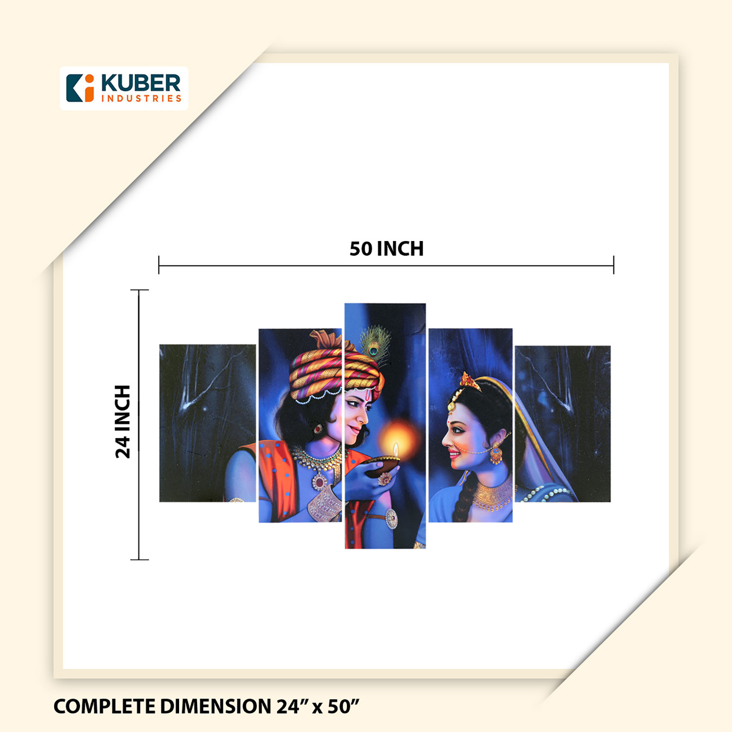 Kuber Industries Wall Paintings | MDF Wooden Wall Art for Living Room |Wall Sculpture | Radha-Krishna Painting for Bedroom | Office | Hotels | Gift | 2450KIK1 |5 Piece Set| Blue