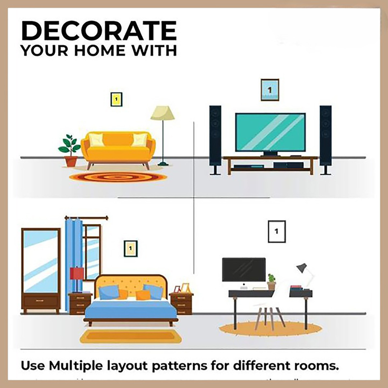 Kuber Industries Wall Paintings | MDF Wooden Wall Art for Living Room |Wall Sculpture | Radha-Krishna Painting for Bedroom | Office | Hotels | Gift | 2450KIK1 |5 Piece Set| Blue