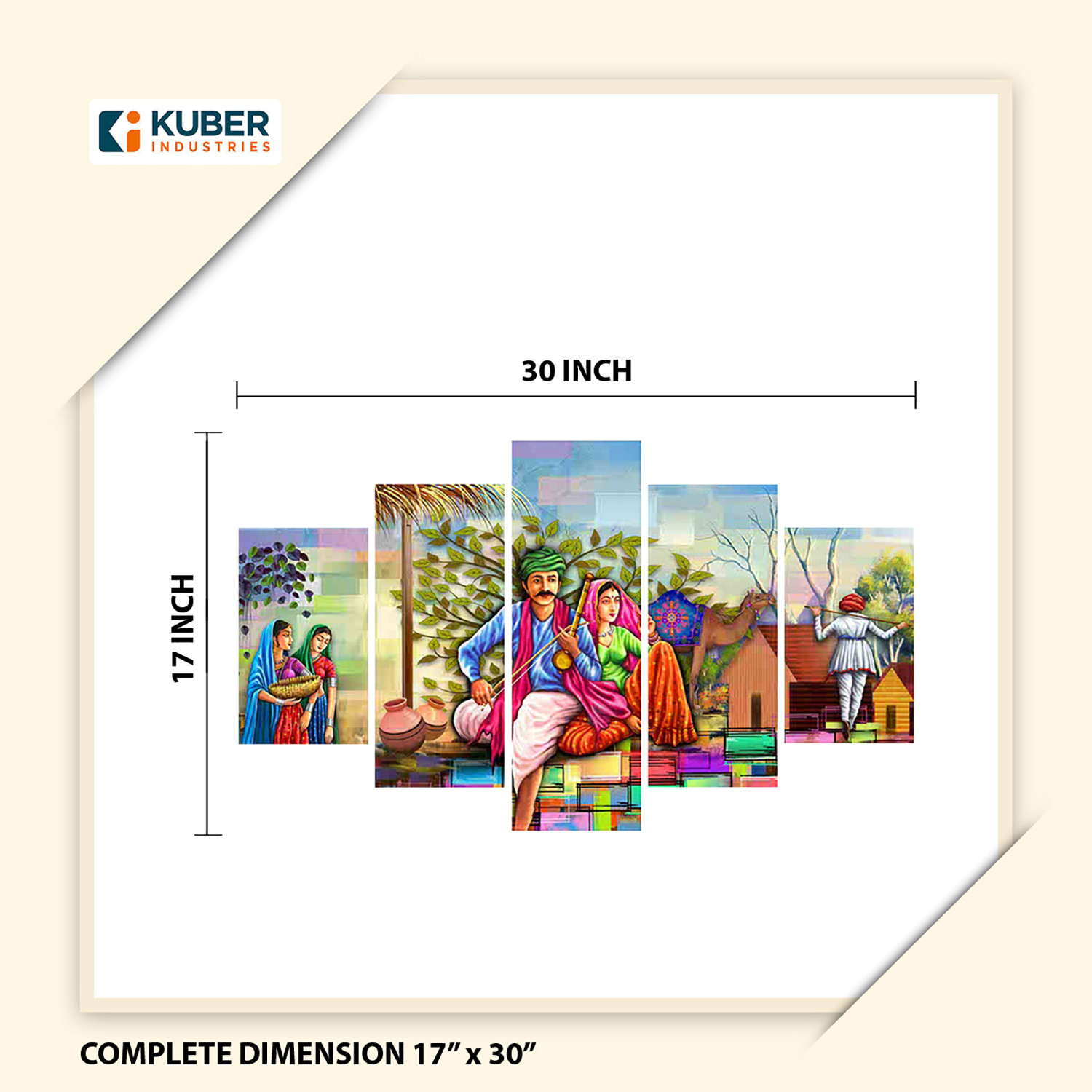 Kuber Industries Wall Paintings | MDF Wooden Wall Art for Living Room |Wall Sculpture | Rajasthani Painting for Bedroom | Office | Hotels | Gift | 1730KITL3 |5 Piece Set| Multicolor