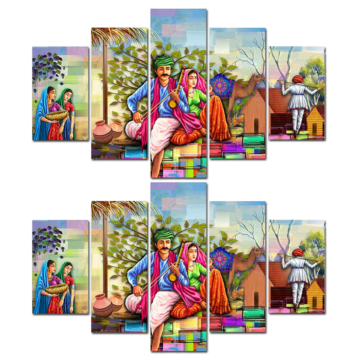 Kuber Industries Wall Paintings | MDF Wooden Wall Art for Living Room |Wall Sculpture | Rajasthani Painting for Bedroom | Office | Hotels | Gift | 1730KITL3 |5 Piece Set| Multicolor