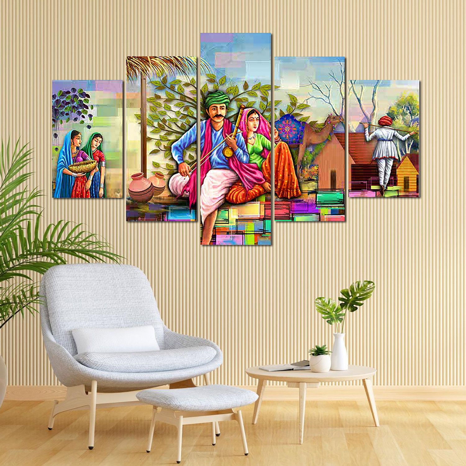 Kuber Industries Wall Paintings | MDF Wooden Wall Art for Living Room |Wall Sculpture | Rajasthani Painting for Bedroom | Office | Hotels | Gift | 2450KITL3 |5 Piece Set| Multicolor
