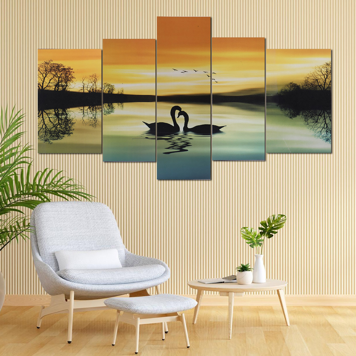 Kuber Industries Wall Paintings | MDF Wooden Wall Art for Living Room |Wall Sculpture | Swan Painting for Bedroom | Office | Hotels | Gift | 2450KIDR2 |5 Piece Set| Multicolor
