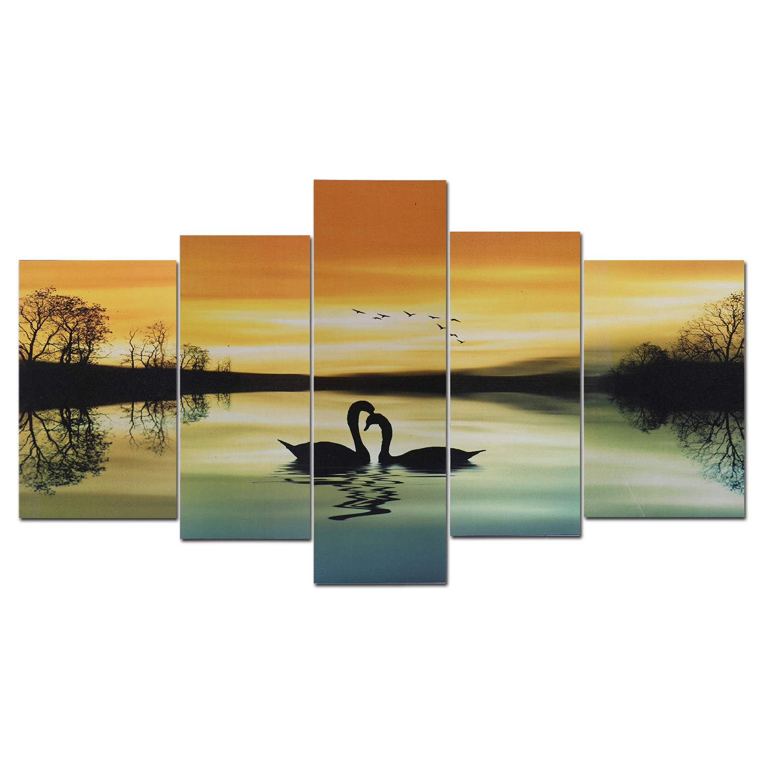 Kuber Industries Wall Paintings | MDF Wooden Wall Art for Living Room |Wall Sculpture | Swan Painting for Bedroom | Office | Hotels | Gift | 2450KIDR2 |5 Piece Set| Multicolor