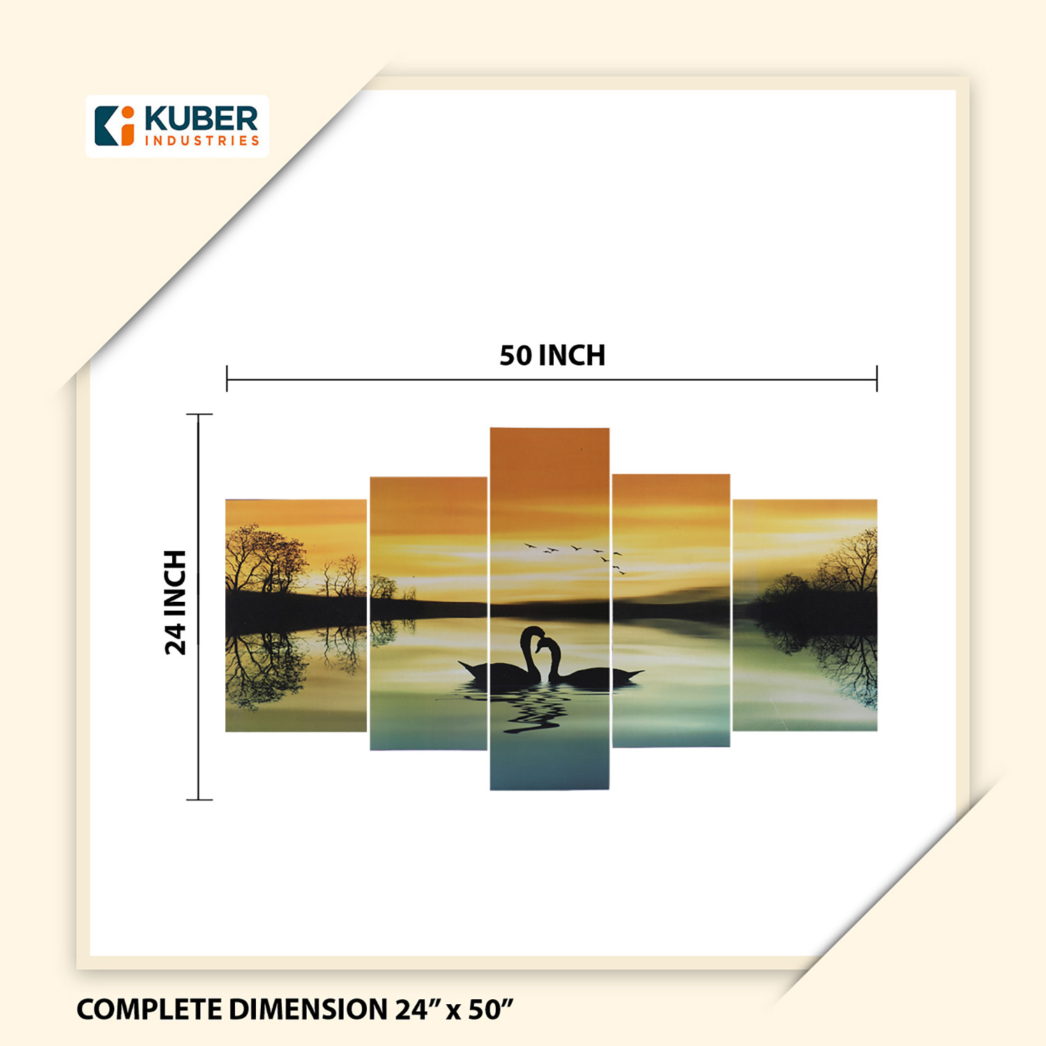 Kuber Industries Wall Paintings | MDF Wooden Wall Art for Living Room |Wall Sculpture | Swan Painting for Bedroom | Office | Hotels | Gift | 2450KIDR2 |5 Piece Set| Multicolor