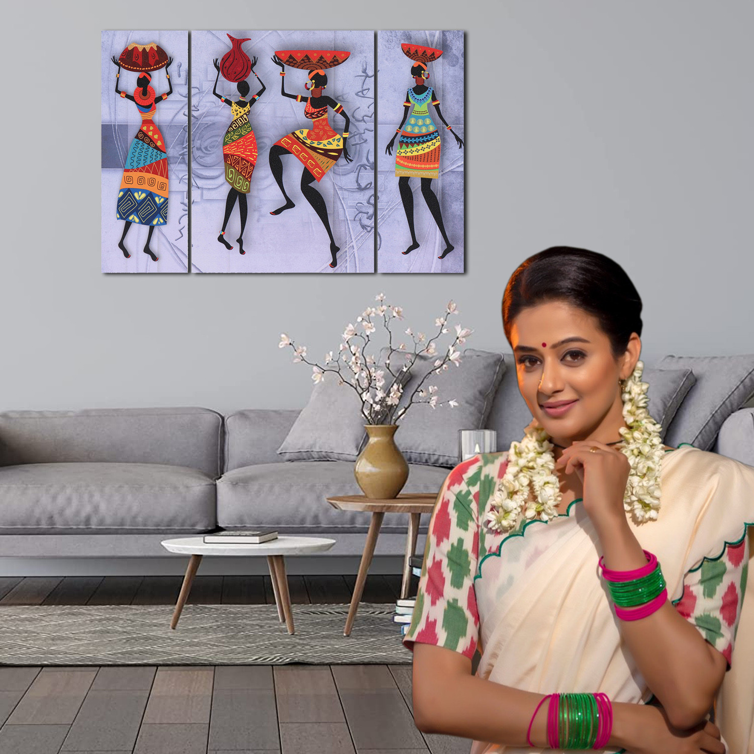 Kuber Industries Wall Paintings | MDF Wooden Wall Art for Living Room |Wall Sculpture | Traditional Painting for Bedroom | Office | Hotels | Gift | 1218KITA1| Gray