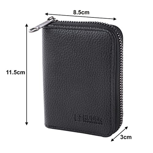 Kuber Industries Wallet for Women/Men | Card Holder for Men & Women | Leather Wallet for ID, Visiting Card, Business Card, ATM Card Holder | Slim Wallet | Zipper Closure, Black