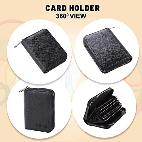 Kuber Industries Wallet for Women/Men | Card Holder for Men & Women | Leather Wallet for ID, Visiting Card, Business Card, ATM Card Holder | Slim Wallet | Zipper Closure, Black