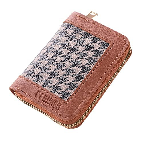 Kuber Industries Wallet for Women/Men | Card Holder for Men & Women | Leather Wallet for ID, Visiting Card, Business Card, ATM Card Holder | Slim Wallet | Zipper Closure, Brown