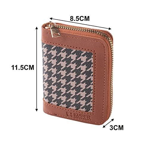Kuber Industries Wallet for Women/Men | Card Holder for Men & Women | Leather Wallet for ID, Visiting Card, Business Card, ATM Card Holder | Slim Wallet | Zipper Closure, Brown