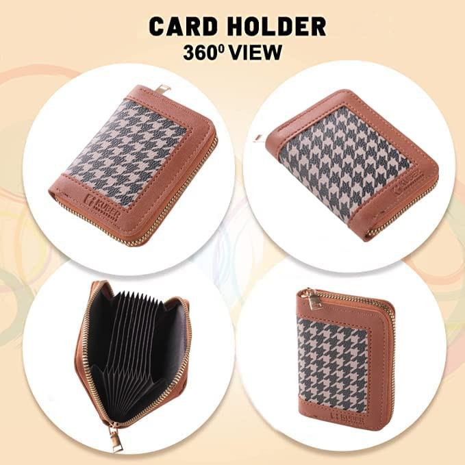 Kuber Industries Wallet for Women/Men | Card Holder for Men & Women | Leather Wallet for ID, Visiting Card, Business Card, ATM Card Holder | Slim Wallet | Zipper Closure, Brown