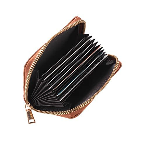 Kuber Industries Wallet for Women/Men | Card Holder for Men & Women | Leather Wallet for ID, Visiting Card, Business Card, ATM Card Holder | Slim Wallet | Zipper Closure, Brown