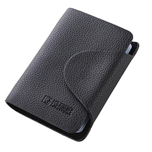 Kuber Industries Wallet for Women/Men | Card Holder for Men & Women | Leather Wallet for ID, Visiting Card, Business Card, ATM Card Holder | Slim Wallet | Butten Closure, Black