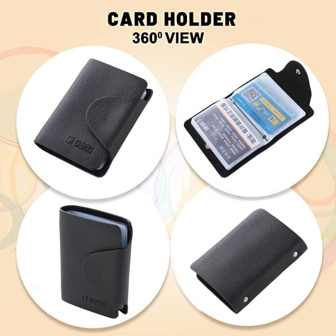 Kuber Industries Wallet for Women/Men | Card Holder for Men & Women | Leather Wallet for ID, Visiting Card, Business Card, ATM Card Holder | Slim Wallet | Butten Closure, Black