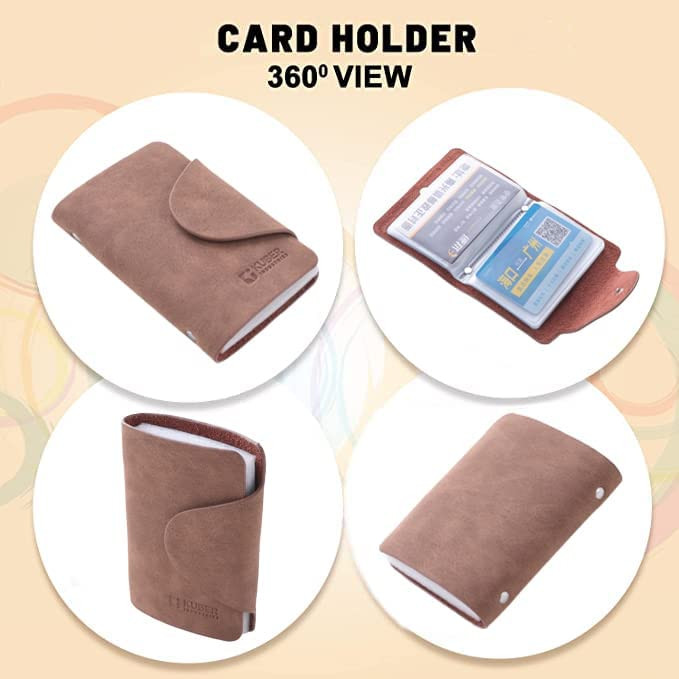 Kuber Industries Wallet for Women/Men | Card Holder for Men & Women | Leather Wallet for ID, Visiting Card, Business Card, ATM Card Holder | Slim Wallet | Butten Closure, Coffee