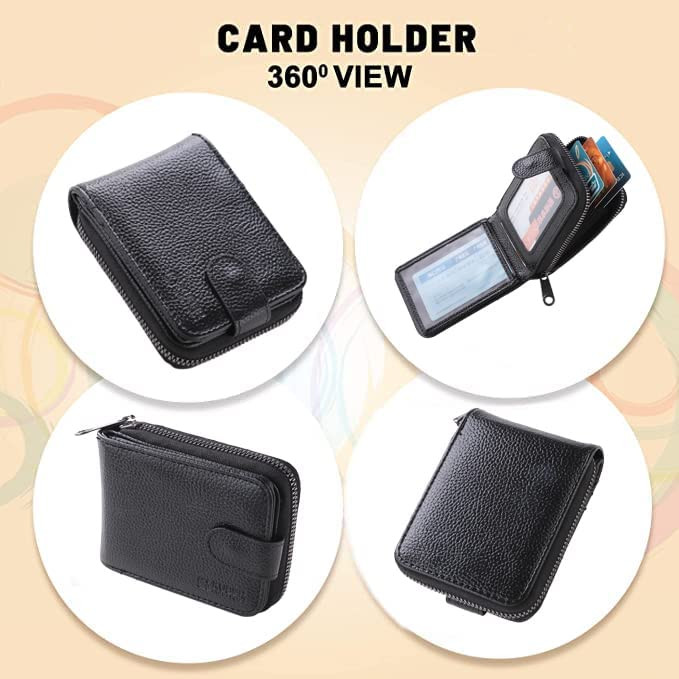 Kuber Industries Wallet for Women/Men | Card Holder for Men & Women | Leather Wallet for ID, Visiting Card, Business Card, ATM Card Holder | Slim Wallet | Zipper Closure, Black