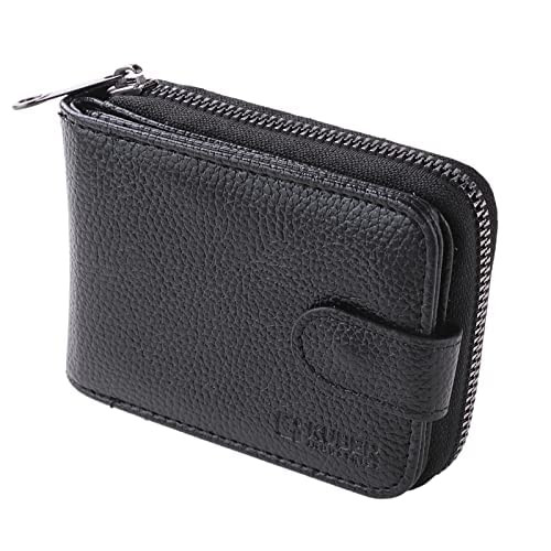 Kuber Industries Wallet for Women/Men | Card Holder for Men & Women | Leather Wallet for ID, Visiting Card, Business Card, ATM Card Holder | Slim Wallet | Zipper Closure, Black