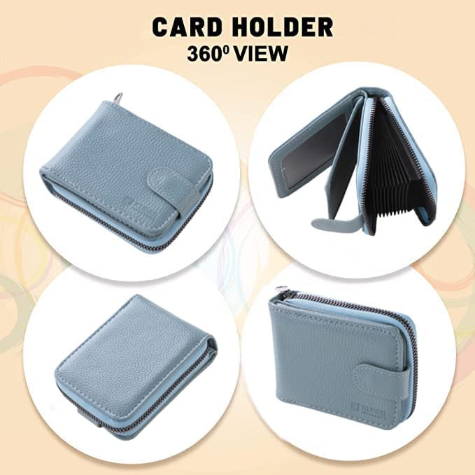 Kuber Industries Wallet for Women/Men | Card Holder for Men & Women | Leather Wallet for ID, Visiting Card, Business Card, ATM Card Holder | Slim Wallet | Zipper Closure, Blue