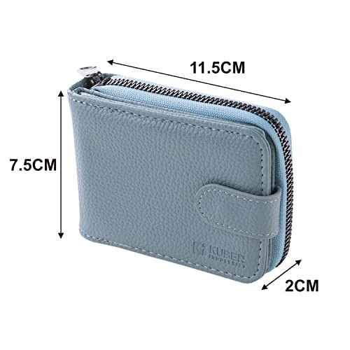 Kuber Industries Wallet for Women/Men | Card Holder for Men & Women | Leather Wallet for ID, Visiting Card, Business Card, ATM Card Holder | Slim Wallet | Zipper Closure, Blue