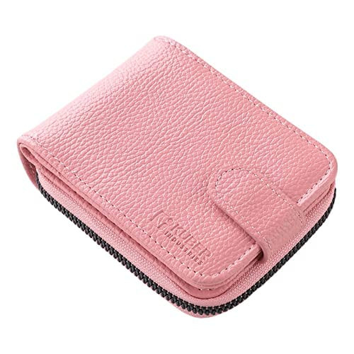 Kuber Industries Wallet for Women/Men | Card Holder for Men & Women | Leather Wallet for ID, Visiting Card, Business Card, ATM Card Holder | Slim Wallet | Zipper Closure, Pink