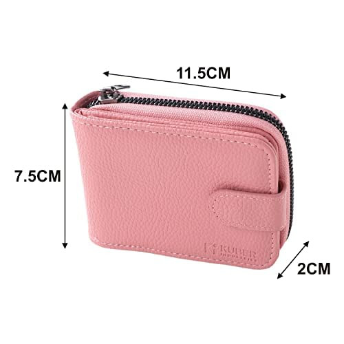 Kuber Industries Wallet for Women/Men | Card Holder for Men & Women | Leather Wallet for ID, Visiting Card, Business Card, ATM Card Holder | Slim Wallet | Zipper Closure, Pink