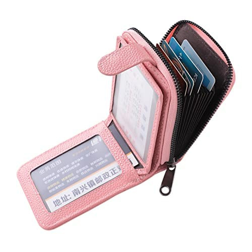 Kuber Industries Wallet for Women/Men | Card Holder for Men & Women | Leather Wallet for ID, Visiting Card, Business Card, ATM Card Holder | Slim Wallet | Zipper Closure, Pink