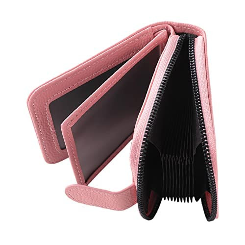 Kuber Industries Wallet for Women/Men | Card Holder for Men & Women | Leather Wallet for ID, Visiting Card, Business Card, ATM Card Holder | Slim Wallet | Zipper Closure, Pink