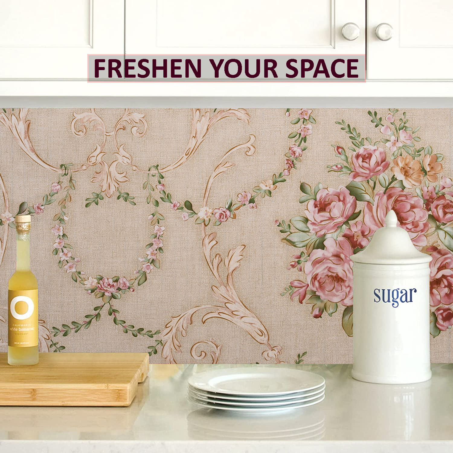 Kuber Industries Wallpaper | Self Adhesive Wallpaper Sheet | Polyvinyl Chloride Wallpaper for Home Décor | Kitchen Cabinets Wallpaper Roll |5 Meter| WP-9 |Cream