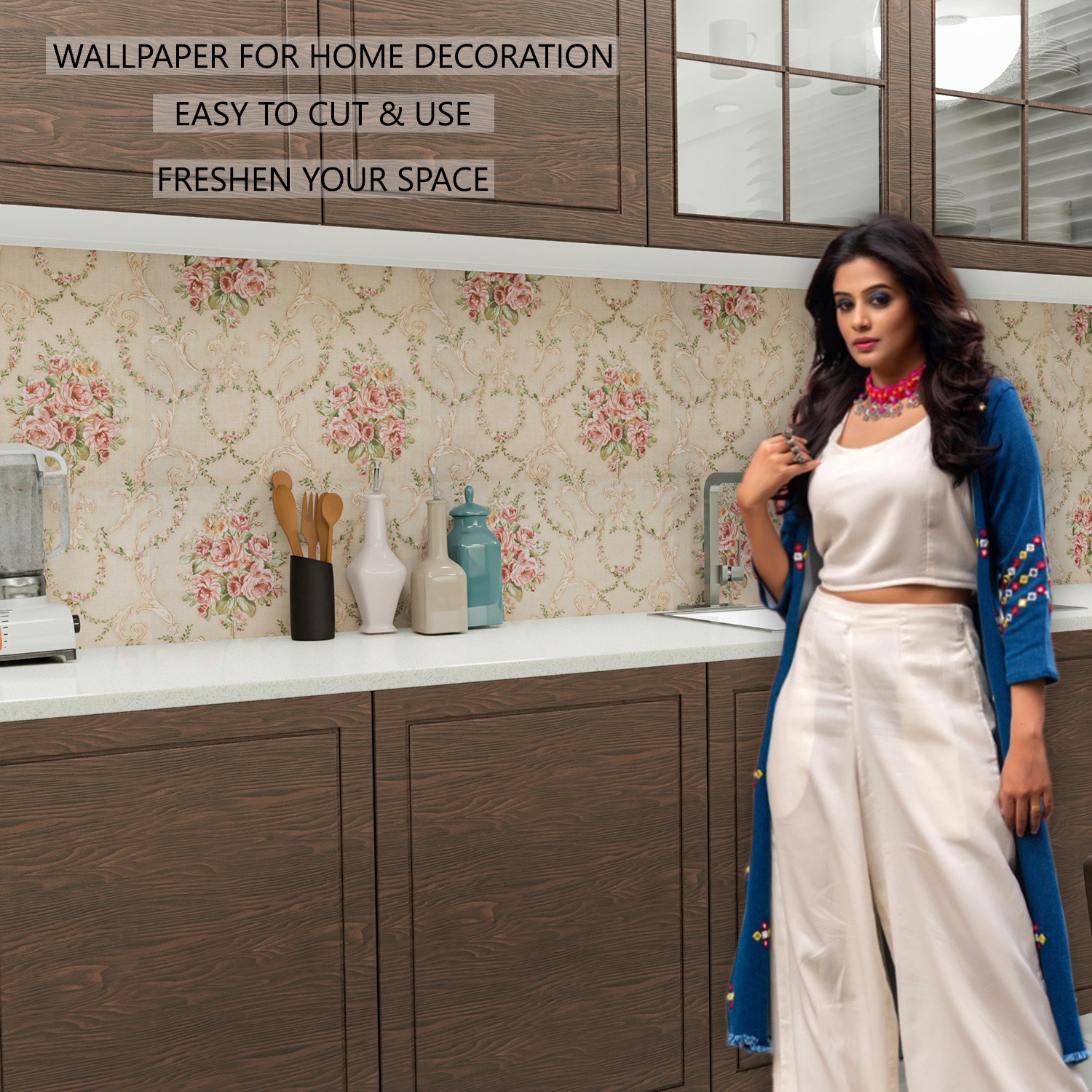 Kuber Industries Wallpaper | Self Adhesive Wallpaper Sheet | Polyvinyl Chloride Wallpaper for Home Décor | Kitchen Cabinets Wallpaper Roll |5 Meter| WP-9 |Cream