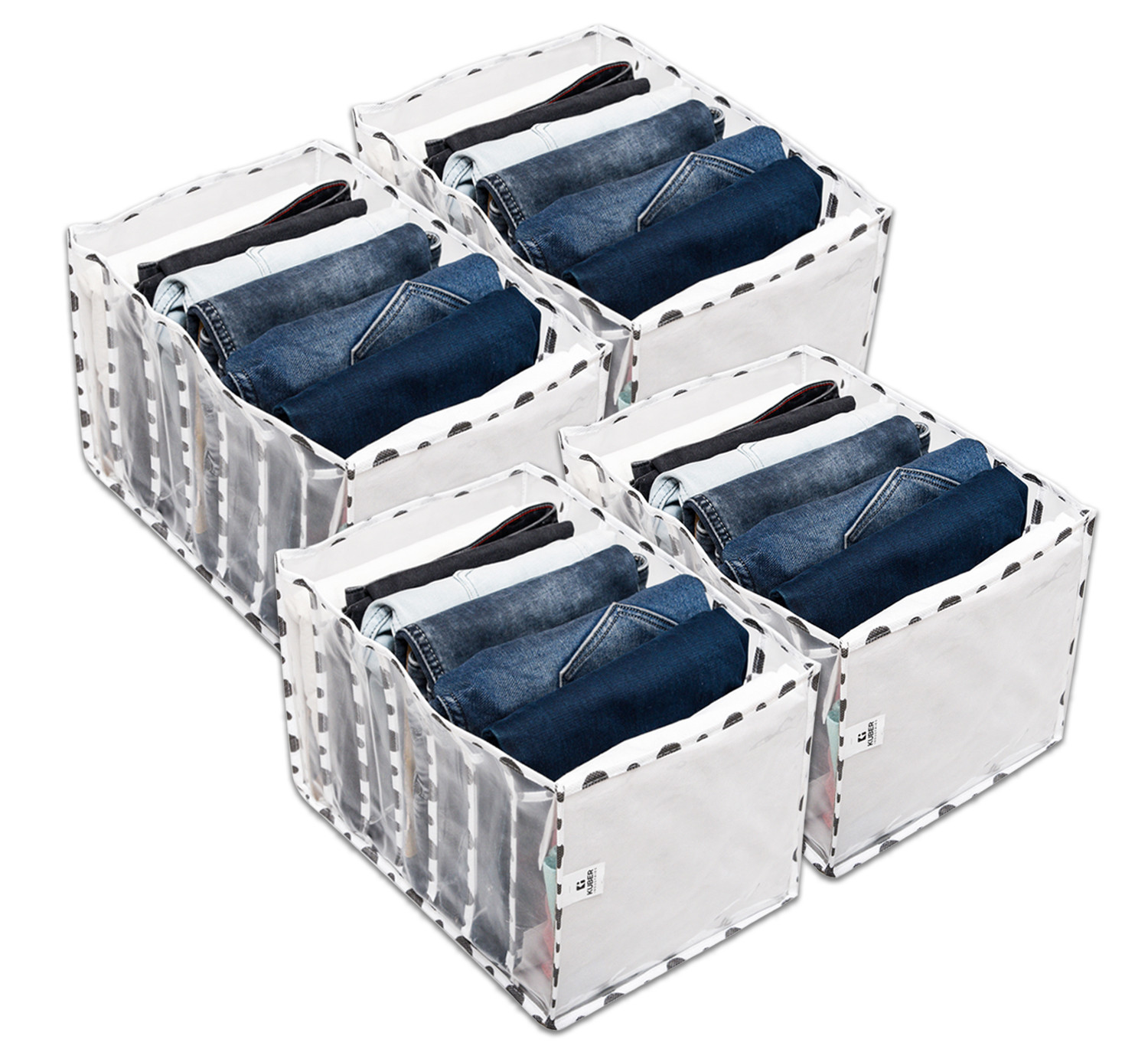 Kuber Industries Wardrobe Cloth Organizer | PVC .40mm Black Polka Dot Drawer Organizer | 7 Grids Foldable | Clear Transparent for T-shirts | Trousers | Socks | White