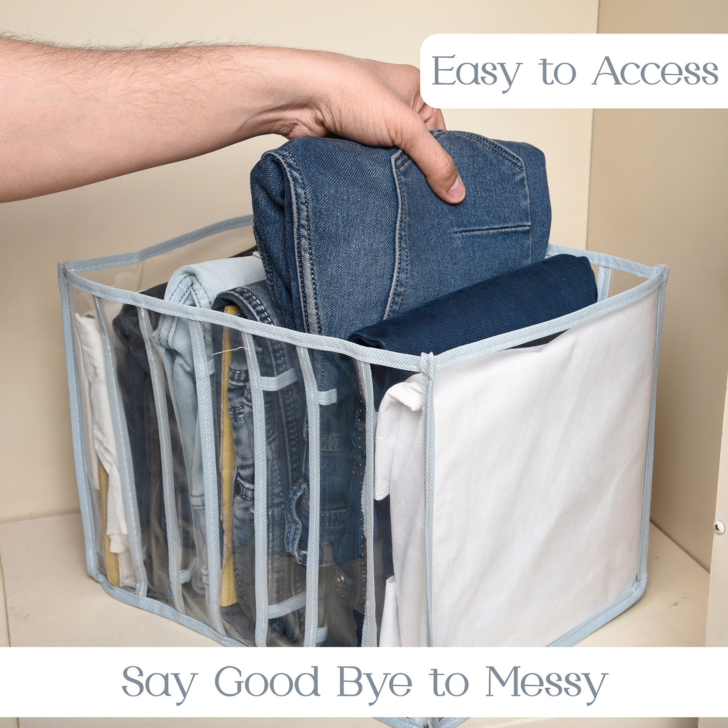 Kuber Industries Wardrobe Cloth Organizer | PVC .40mm Drawer Organizer | 7 Grids Foldable | Clear Transparent for T-shirts | Trousers | Socks | Gray