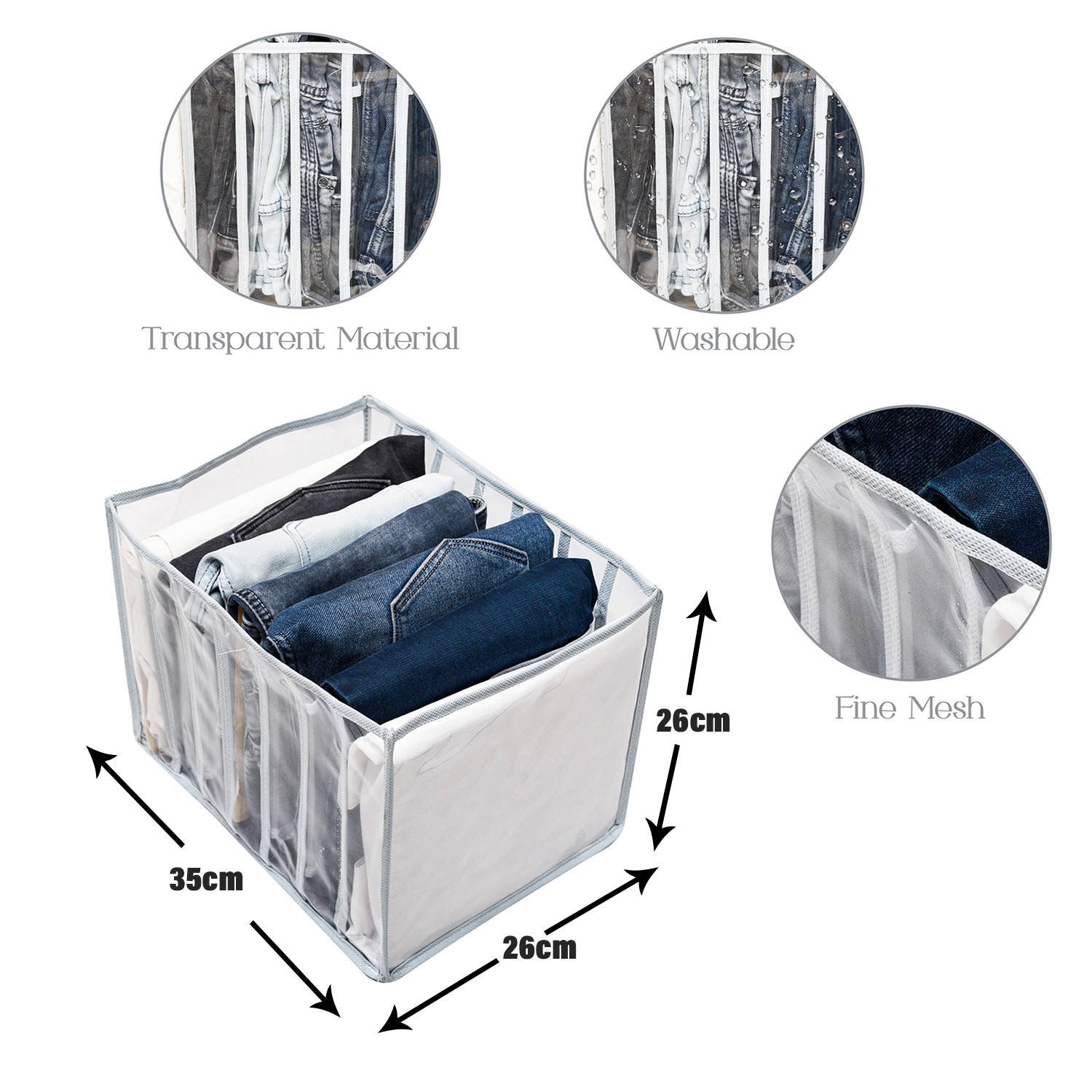 Kuber Industries Wardrobe Cloth Organizer | PVC .40mm Drawer Organizer | 7 Grids Foldable | Clear Transparent for T-shirts | Trousers | Socks | Gray