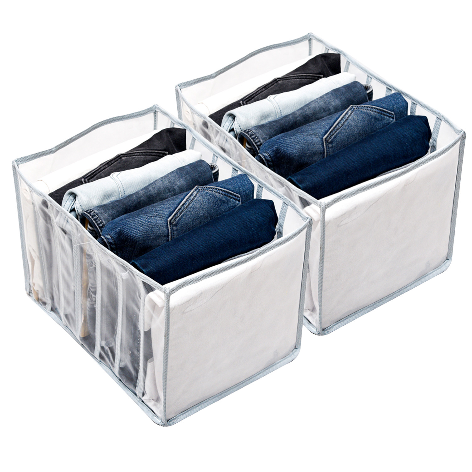 Kuber Industries Wardrobe Cloth Organizer | PVC .40mm Drawer Organizer | 7 Grids Foldable | Clear Transparent for T-shirts | Trousers | Socks | Gray