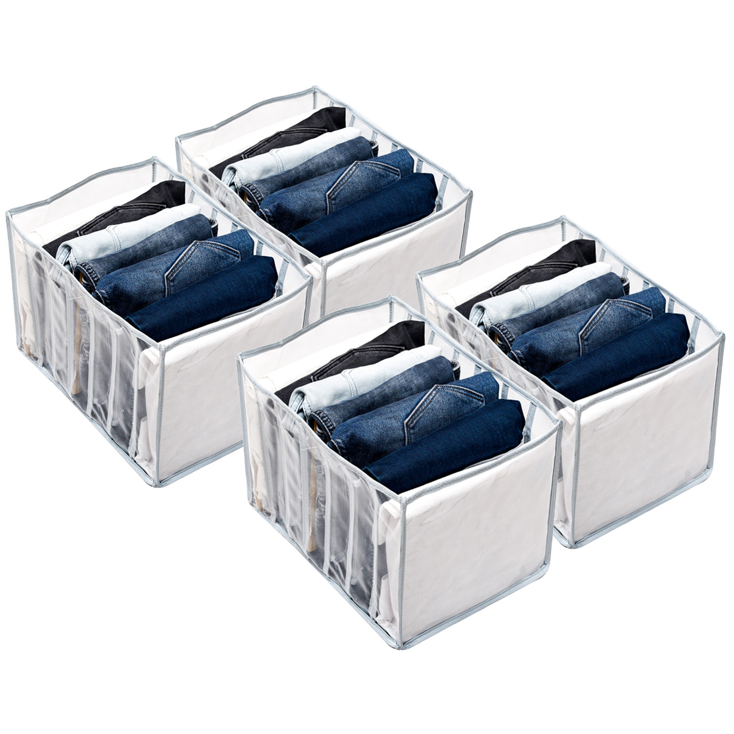 Kuber Industries Wardrobe Cloth Organizer | PVC .40mm Drawer Organizer | 7 Grids Foldable | Clear Transparent for T-shirts | Trousers | Socks | Gray