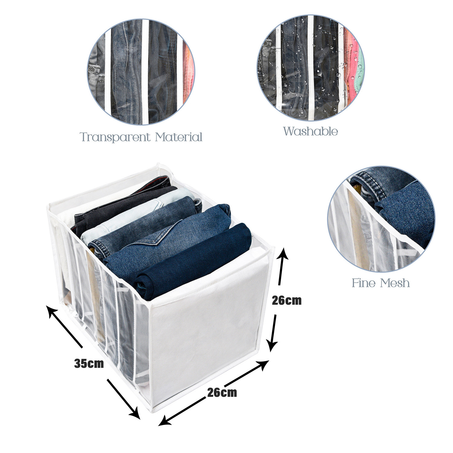 Kuber Industries Wardrobe Cloth Organizer | PVC .40mm Drawer Organizer | 7 Grids Foldable | Clear Transparent for T-shirts | Trousers | Socks | White