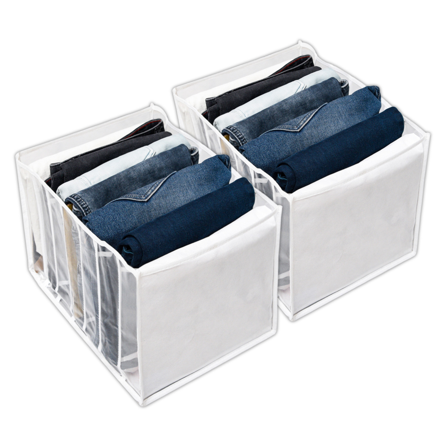 Kuber Industries Wardrobe Cloth Organizer | PVC .40mm Drawer Organizer | 7 Grids Foldable | Clear Transparent for T-shirts | Trousers | Socks | White
