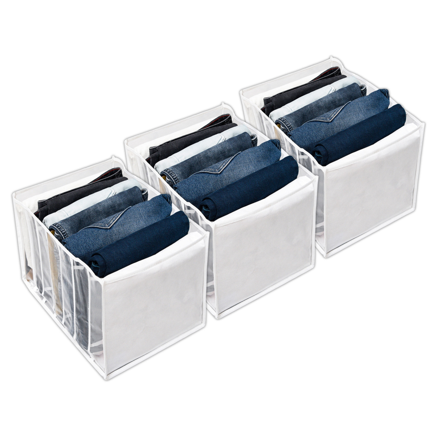 Kuber Industries Wardrobe Cloth Organizer | PVC .40mm Drawer Organizer | 7 Grids Foldable | Clear Transparent for T-shirts | Trousers | Socks | White