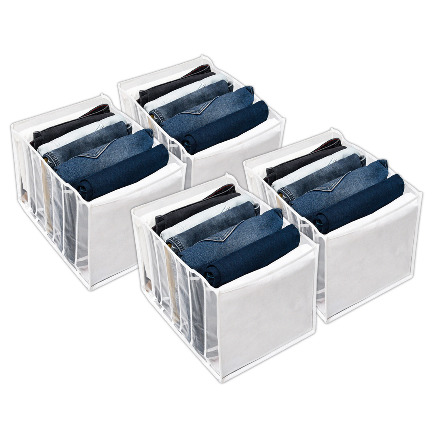 Kuber Industries Wardrobe Cloth Organizer | PVC .40mm Drawer Organizer | 7 Grids Foldable | Clear Transparent for T-shirts | Trousers | Socks | White