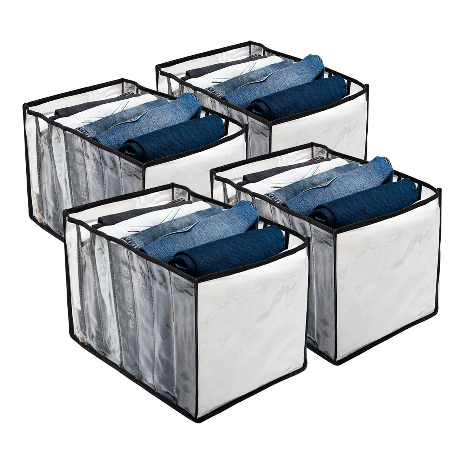 Kuber Industries Wardrobe Cloth Organizer | PVC .40mm Drawer Organizer | 7 Grids Foldable | Clear Transparent for T-shirts | Trousers | Socks | Black