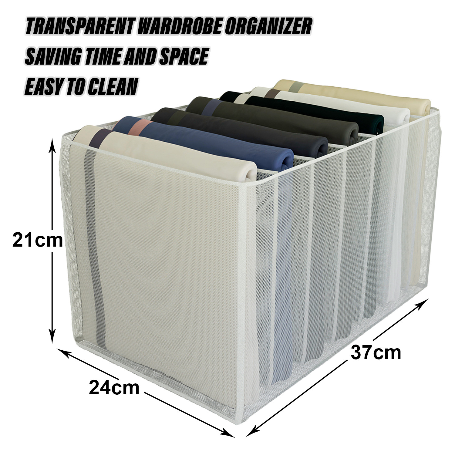 Kuber Industries Wardrobe Cloth Organizer|Nylon Drawer Organizer Set|Foldable|Washable|Suitable for T-shirts|Trousers|UG|Socks (White)