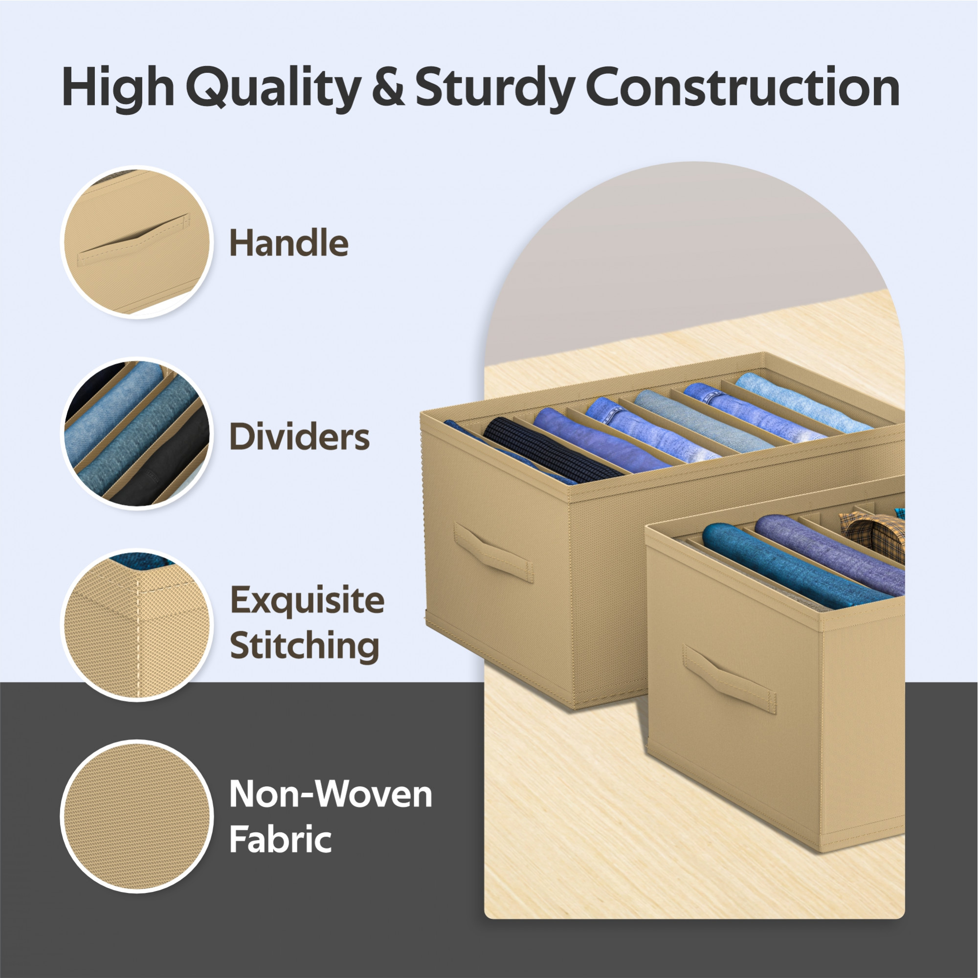 Kuber Industries Wardrobe Organizer  7 Grid Trouser Box  Jeans Bra Panty-Socks Storage Organizer  Folding Closet Organizer  Dress Drawer Organizer  Plain  Medium  Brown