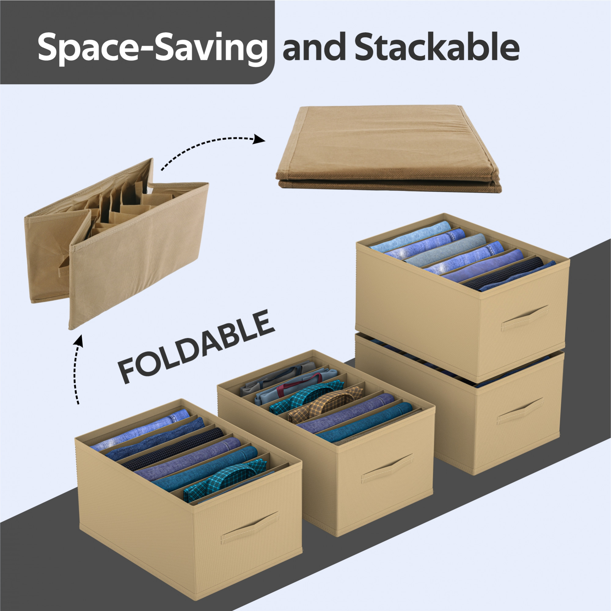 Kuber Industries Wardrobe Organizer  7 Grid Trouser Box  Jeans Bra Panty-Socks Storage Organizer  Folding Closet Organizer  Dress Drawer Organizer  Plain  Medium  Brown