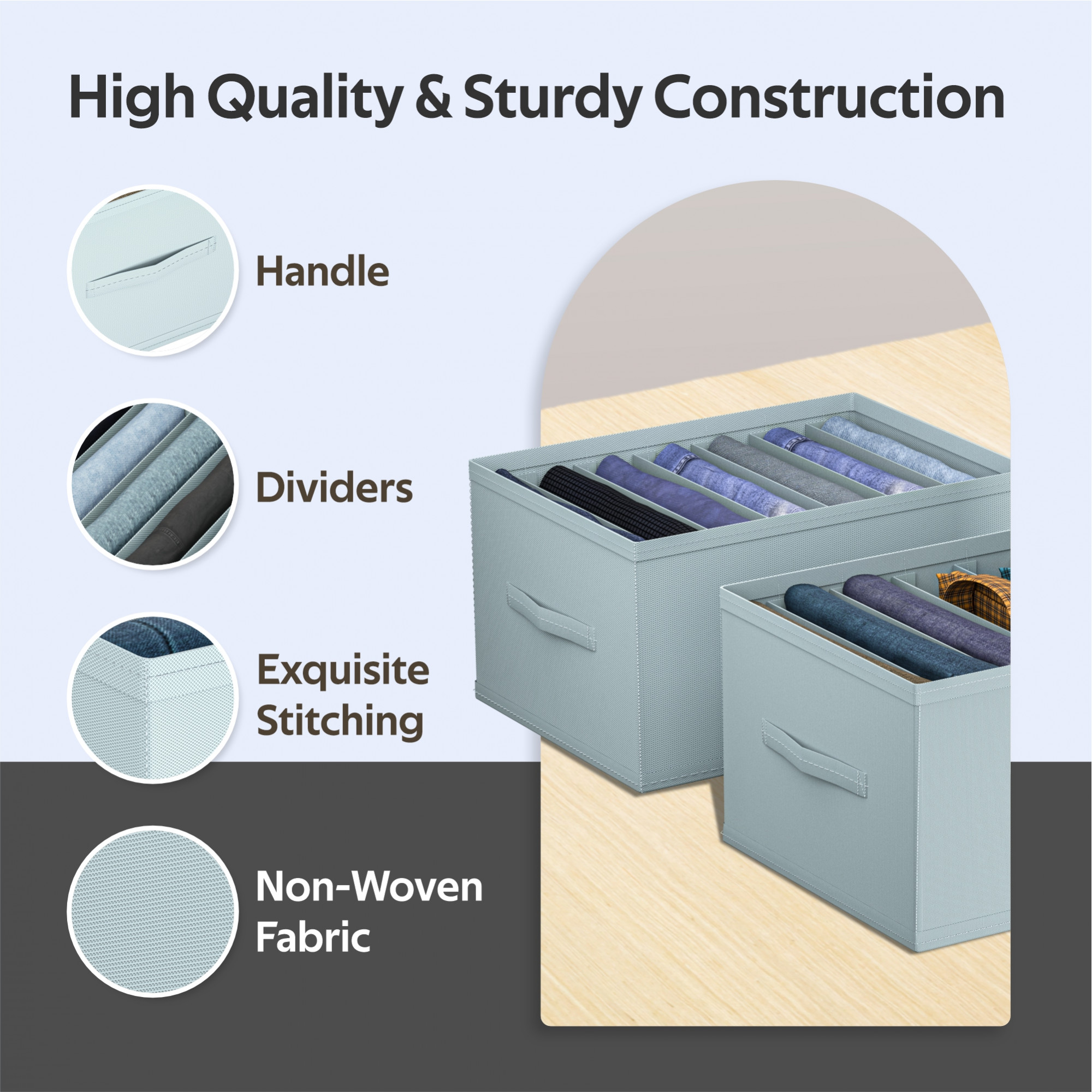 Kuber Industries Wardrobe Organizer  7 Grid Trouser Box  Jeans Bra Panty-Socks Storage Organizer  Folding Closet Organizer  Dress Drawer Organizer  Plain  Medium  Grey